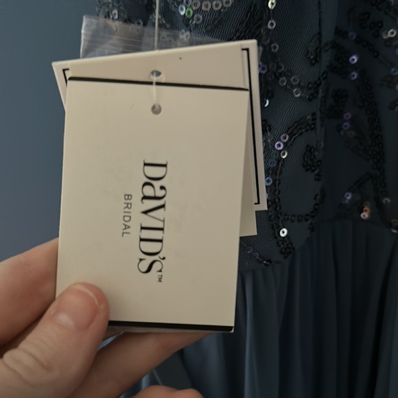 NWT 0 Slate / Dusty Blue Full Length Maxi Sequin Dress / Gown Bridesmaid / Prom - Picture 10 of 11